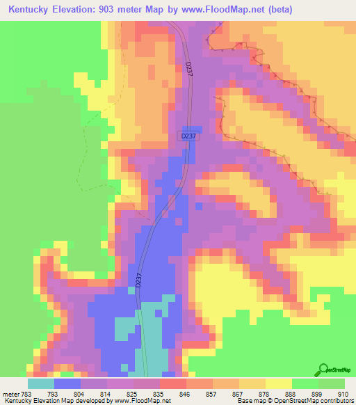 Kentucky,Namibia Elevation Map