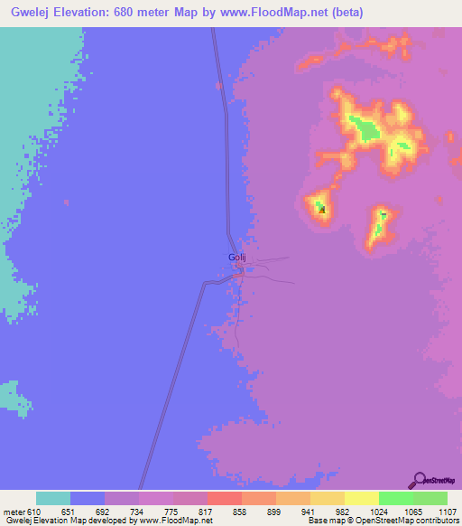Gwelej,Eritrea Elevation Map