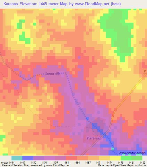 Karanas,Namibia Elevation Map