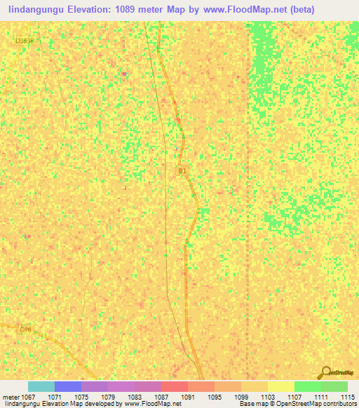 Iindangungu,Namibia Elevation Map