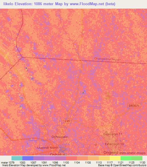 Iikelo,Namibia Elevation Map