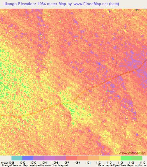 Iikango,Namibia Elevation Map