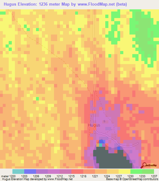 Hugus,Namibia Elevation Map