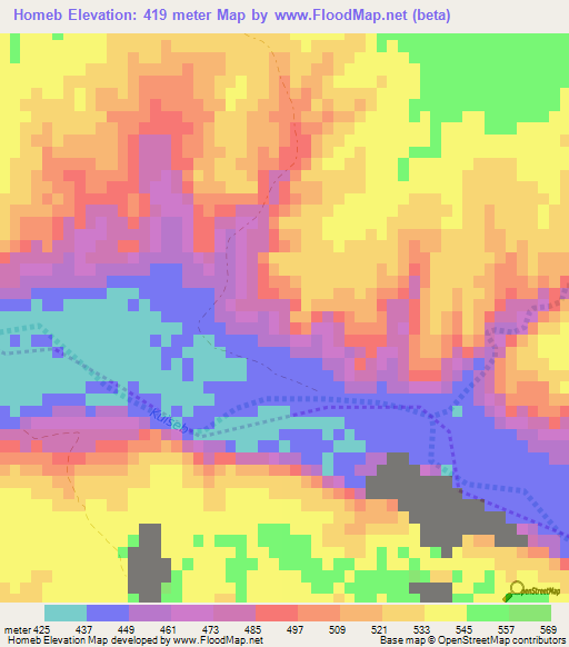 Homeb,Namibia Elevation Map