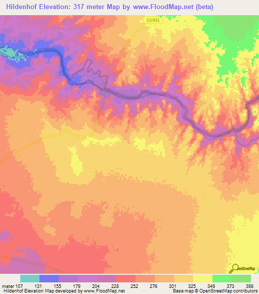 Hildenhof,Namibia Elevation Map