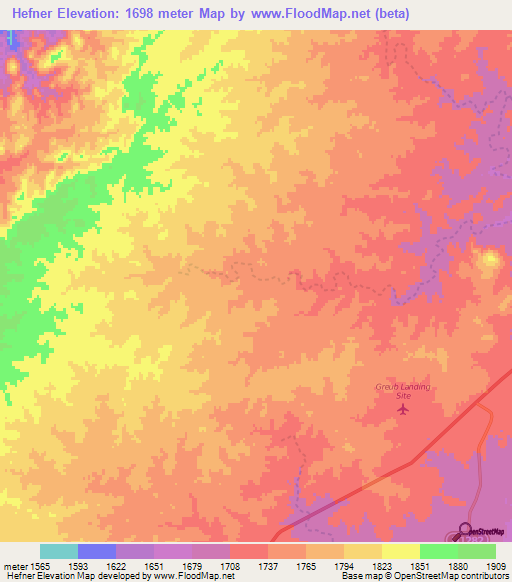 Hefner,Namibia Elevation Map