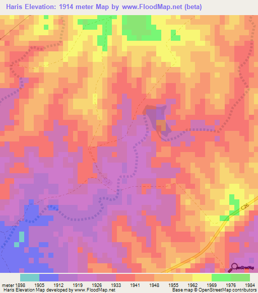 Haris,Namibia Elevation Map