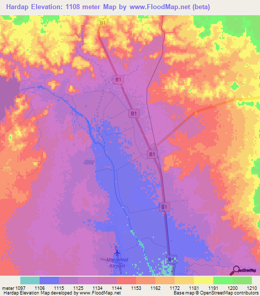 Hardap,Namibia Elevation Map