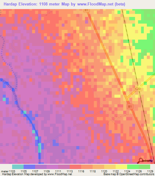 Hardap,Namibia Elevation Map
