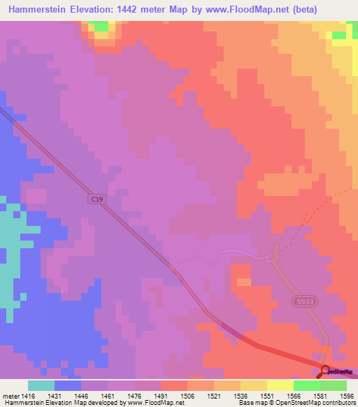 Hammerstein,Namibia Elevation Map