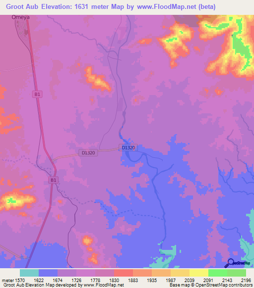 Groot Aub,Namibia Elevation Map