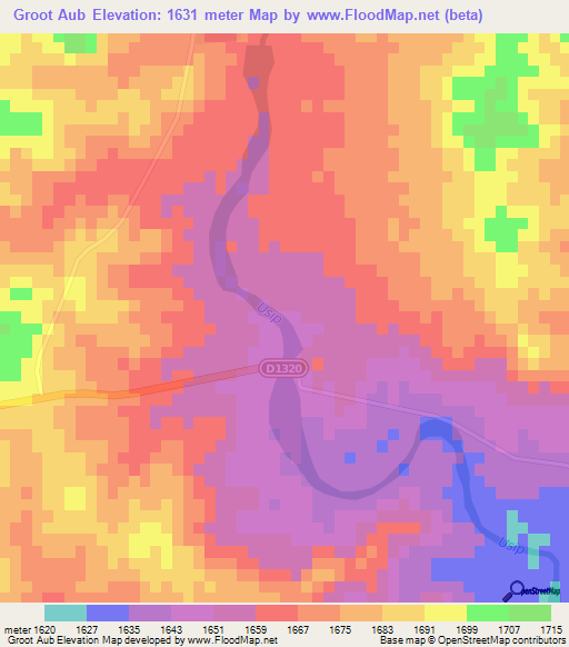 Groot Aub,Namibia Elevation Map