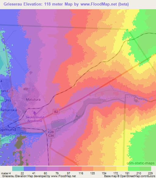 Grieserau,Namibia Elevation Map