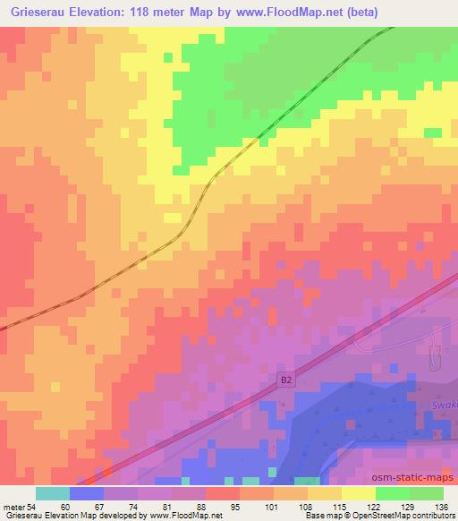 Grieserau,Namibia Elevation Map