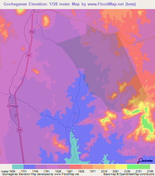 Gocheganas,Namibia Elevation Map