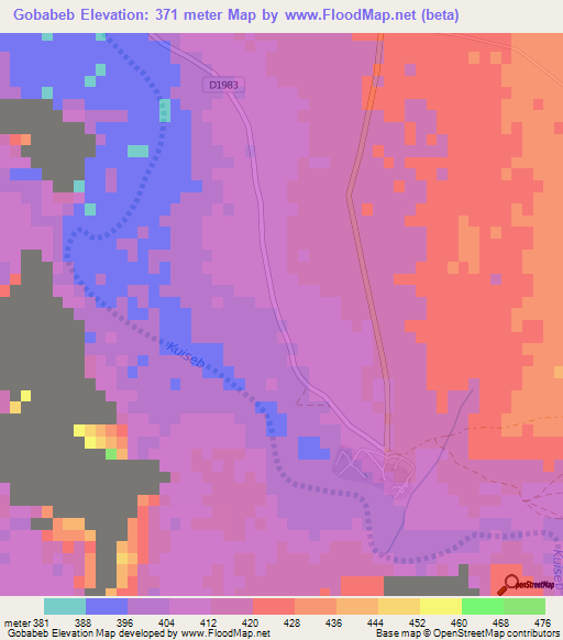 Gobabeb,Namibia Elevation Map