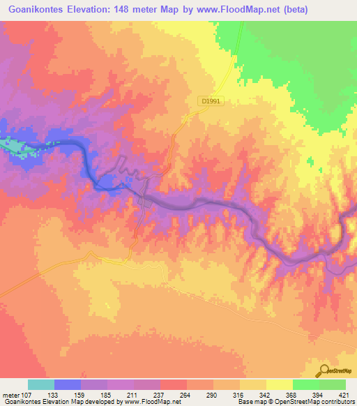 Goanikontes,Namibia Elevation Map
