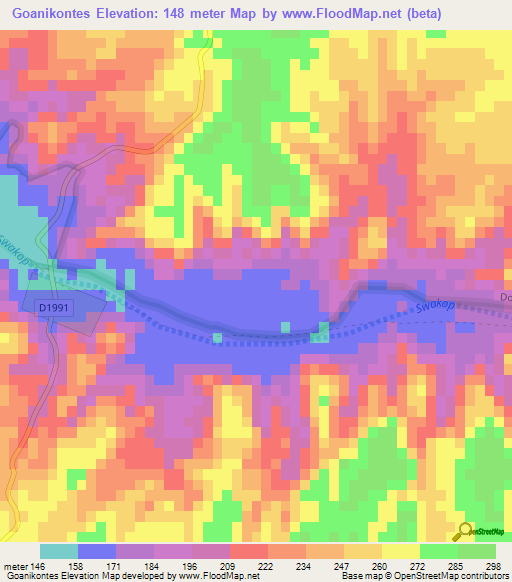 Goanikontes,Namibia Elevation Map