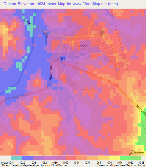 Gibeon,Namibia Elevation Map