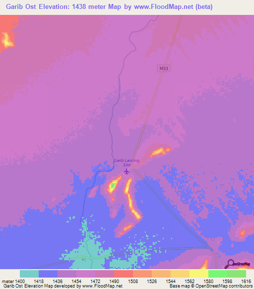 Garib Ost,Namibia Elevation Map