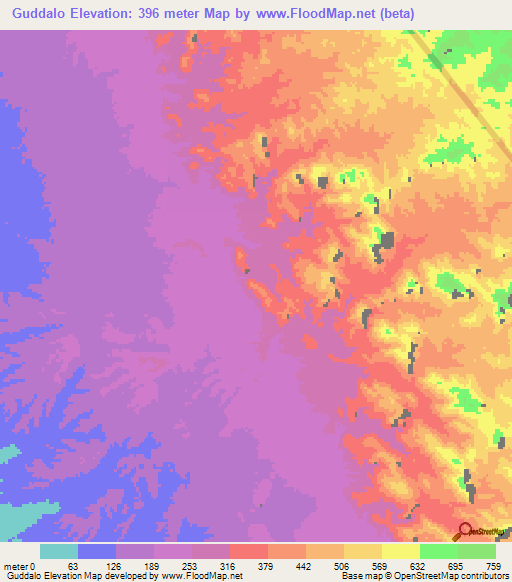 Guddalo,Ethiopia Elevation Map