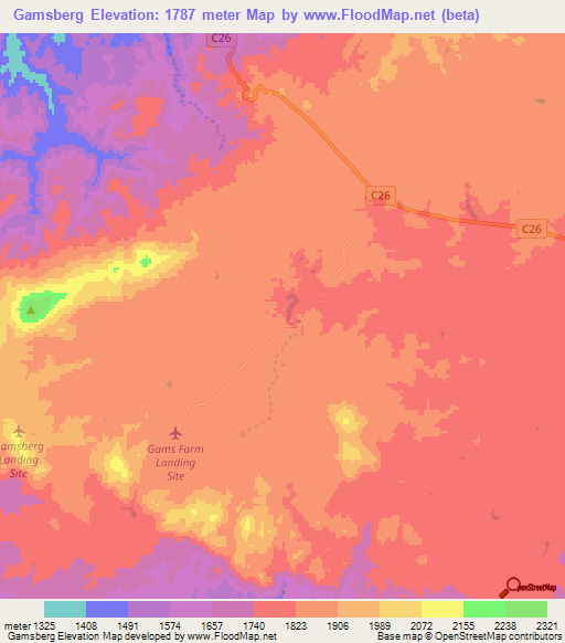 Gamsberg,Namibia Elevation Map