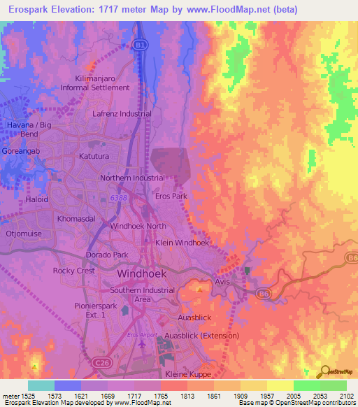 Erospark,Namibia Elevation Map