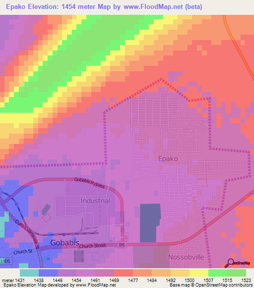 Epako,Namibia Elevation Map