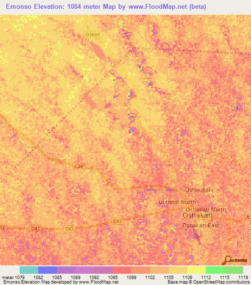 Emonso,Namibia Elevation Map