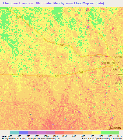 Ehangano,Namibia Elevation Map