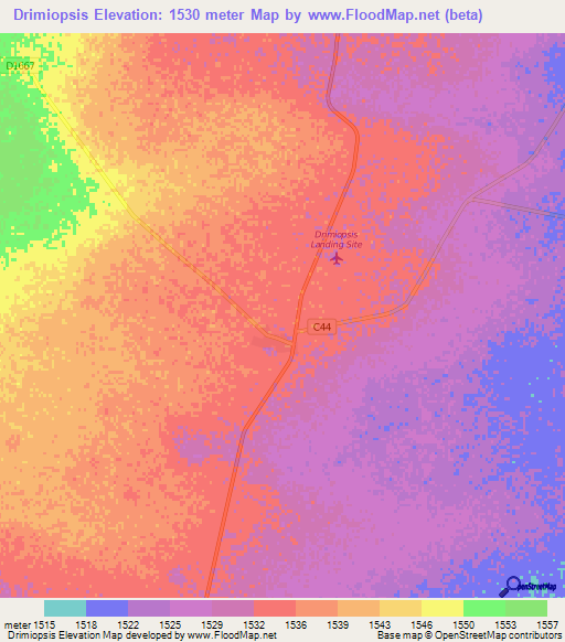 Drimiopsis,Namibia Elevation Map