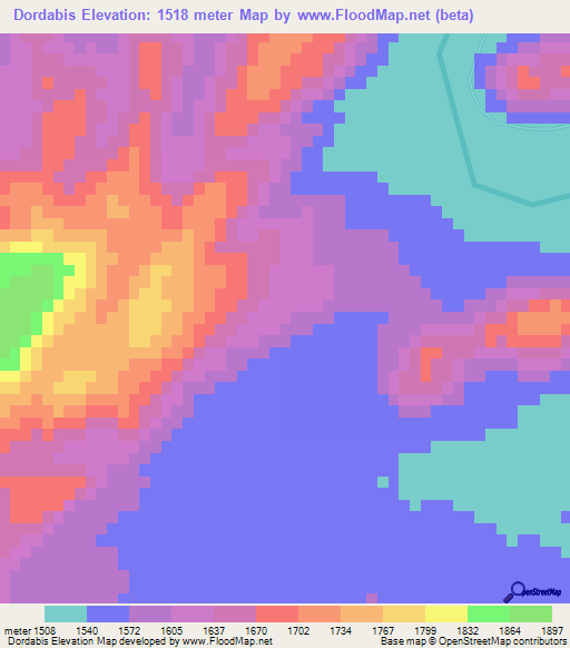 Dordabis,Namibia Elevation Map