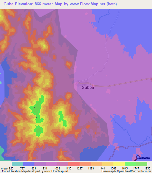 Guba,Ethiopia Elevation Map