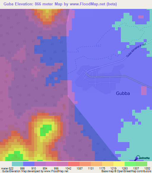 Guba,Ethiopia Elevation Map
