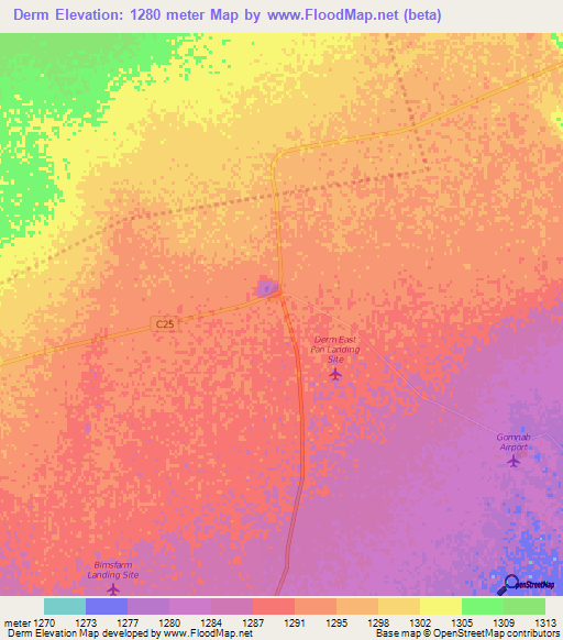 Derm,Namibia Elevation Map