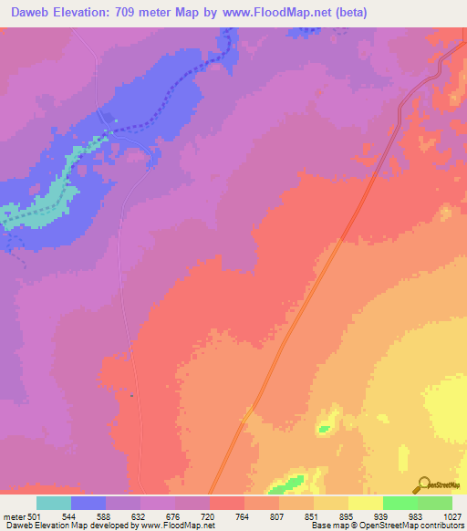 Daweb,Namibia Elevation Map