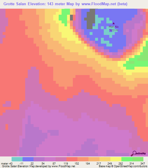 Grotte Salan,Ethiopia Elevation Map