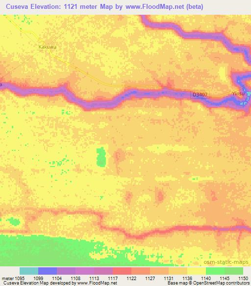 Cuseva,Namibia Elevation Map