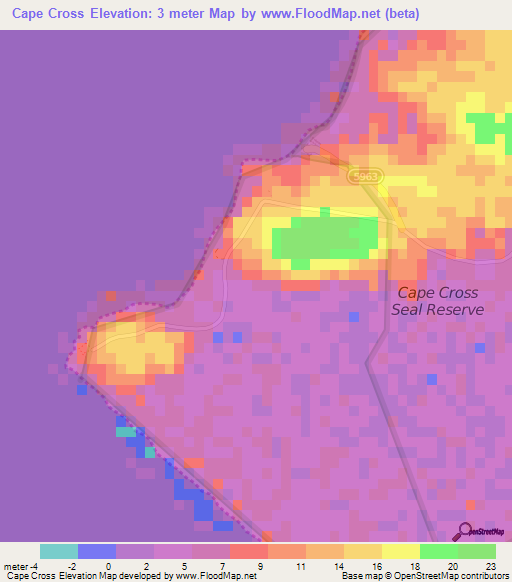 Cape Cross,Namibia Elevation Map