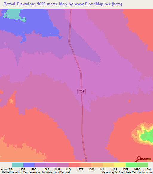 Bethal,Namibia Elevation Map