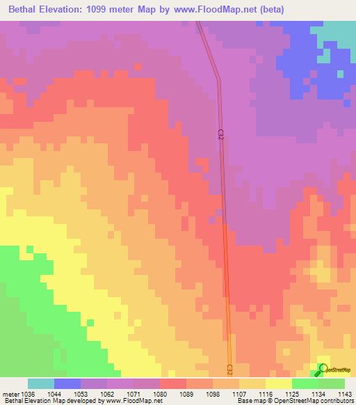 Bethal,Namibia Elevation Map