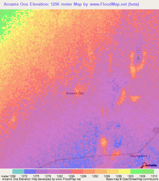 Aroams Oos,Namibia Elevation Map