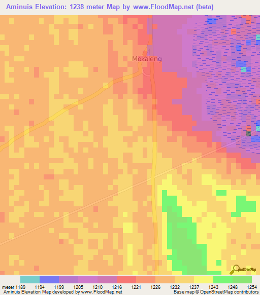 Aminuis,Namibia Elevation Map