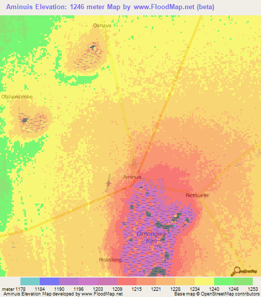 Aminuis,Namibia Elevation Map