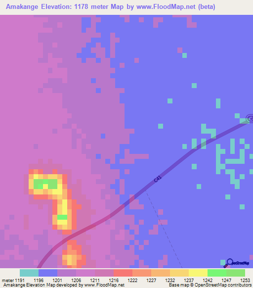 Amakange,Namibia Elevation Map