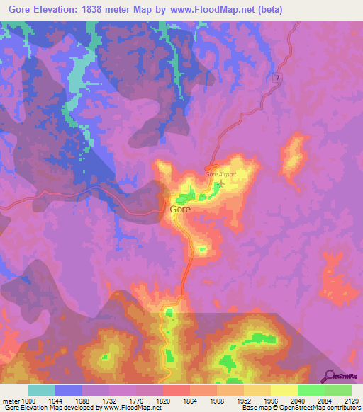 Gore,Ethiopia Elevation Map