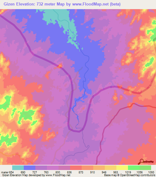 Gizen,Ethiopia Elevation Map