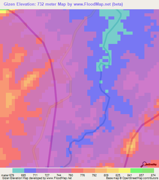 Gizen,Ethiopia Elevation Map