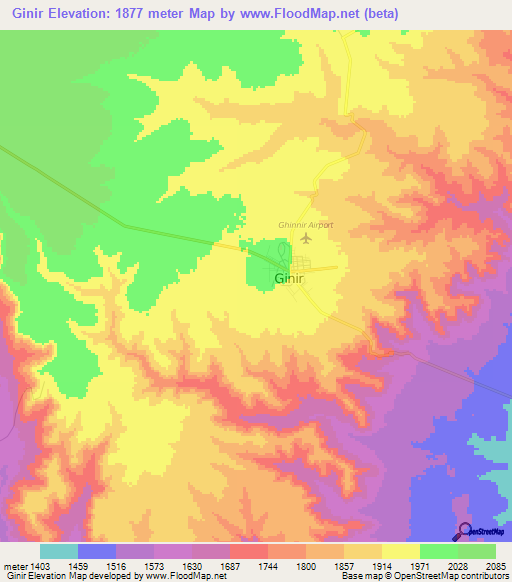 Ginir,Ethiopia Elevation Map