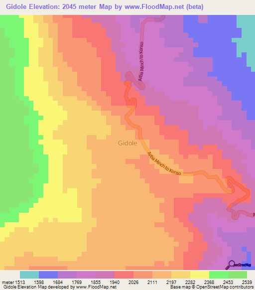 Gidole,Ethiopia Elevation Map